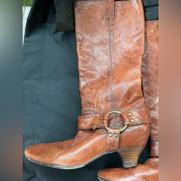 Frye Steffi Harness Crinkled Leather Moto Knee High Tall Kitten Heel Boots 6.5 - Picture 9 of 16